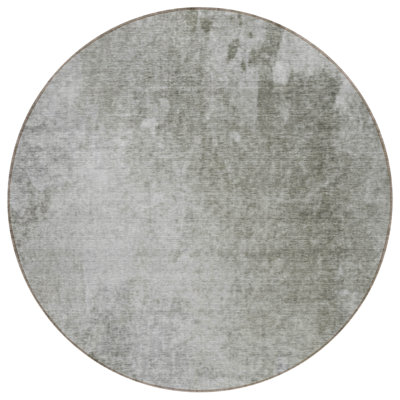 8' Round Gray and Off White Round Abstract Washable Non Skid Indoor Outdoor Area Rug