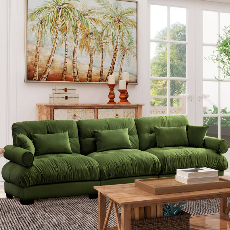 Canapé modulaire surdimensionné en velours, H 33,4 po x l 130 po x P 37 po, 3, Vert
