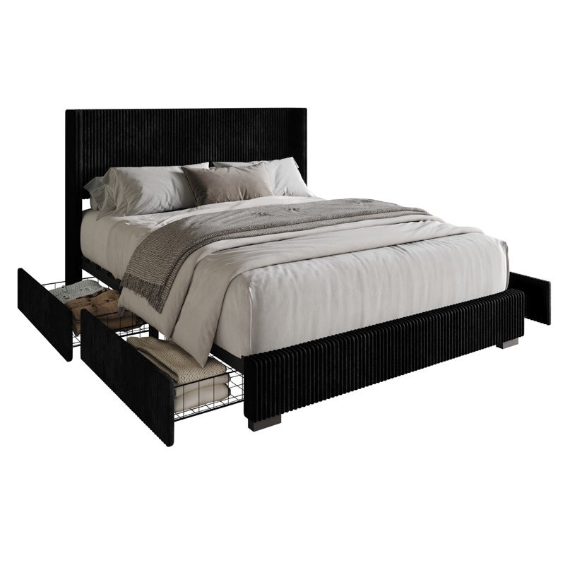 Antania Upholstered Wingback Storage Bed