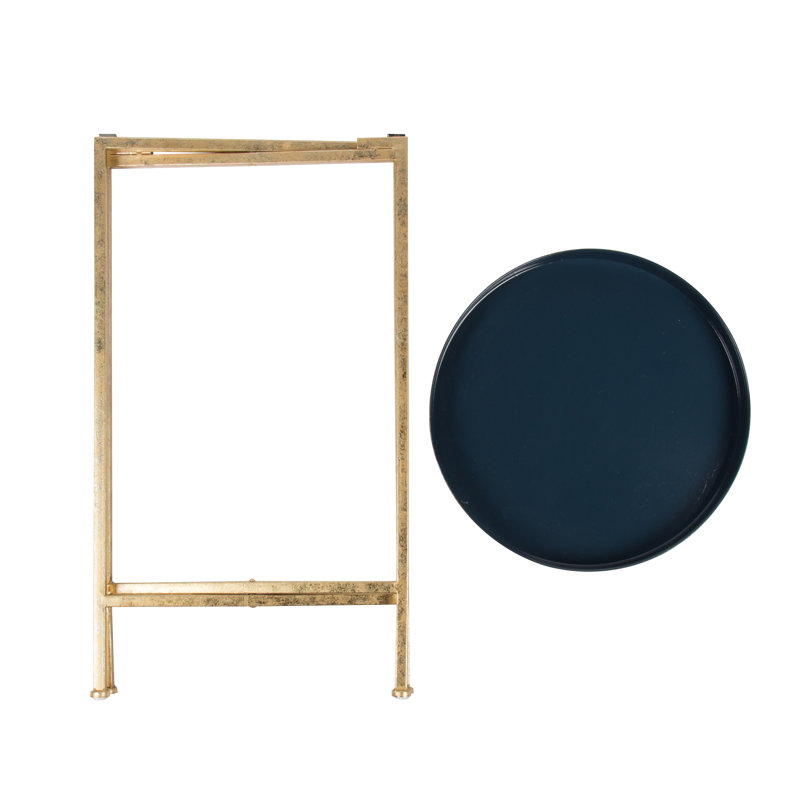 Ekta Tray Top End Table, Navy Blue, Gold