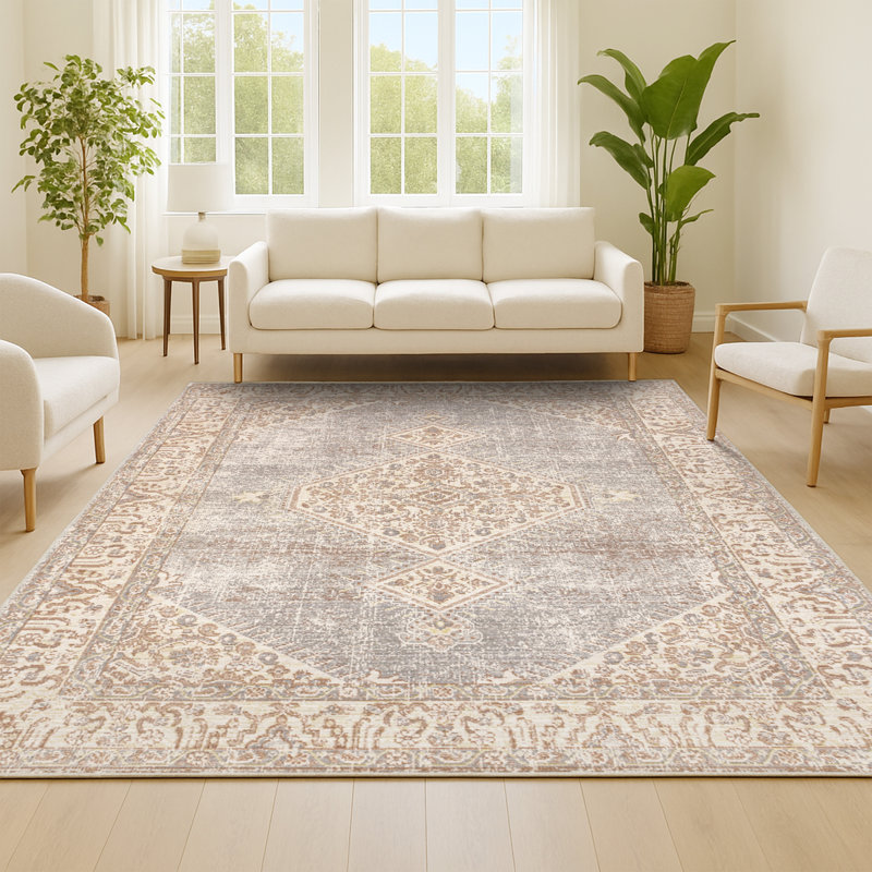 Tapis gris / ivoire Mordecai, Rectangle 4pi x 6 pi