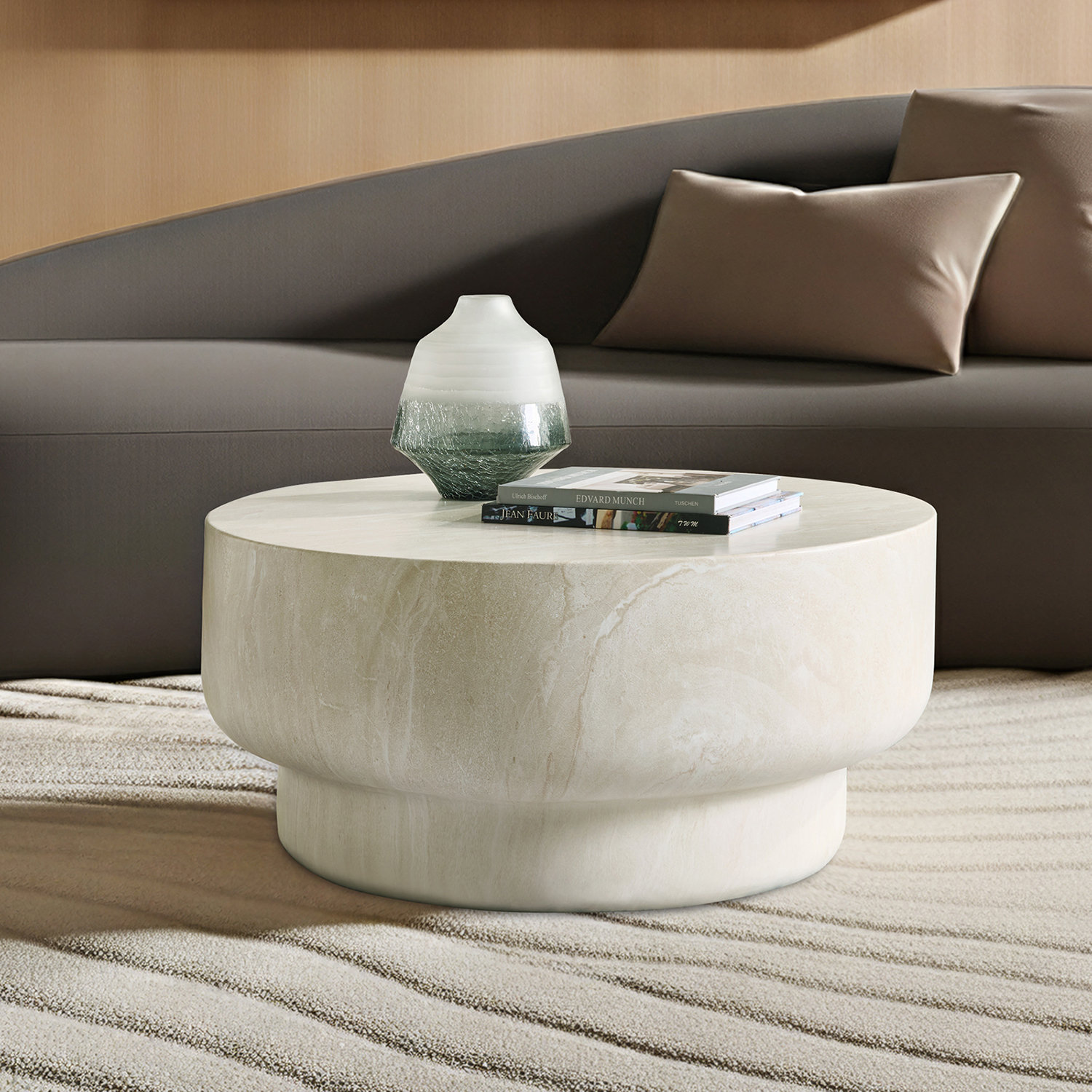 32" Concrete Coffee Table, Beige
