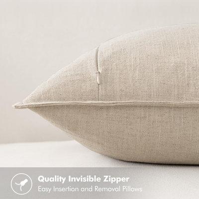 Housses de coussin en lin, housses de coussin décoratives 20 po x 20 po, beige naturel