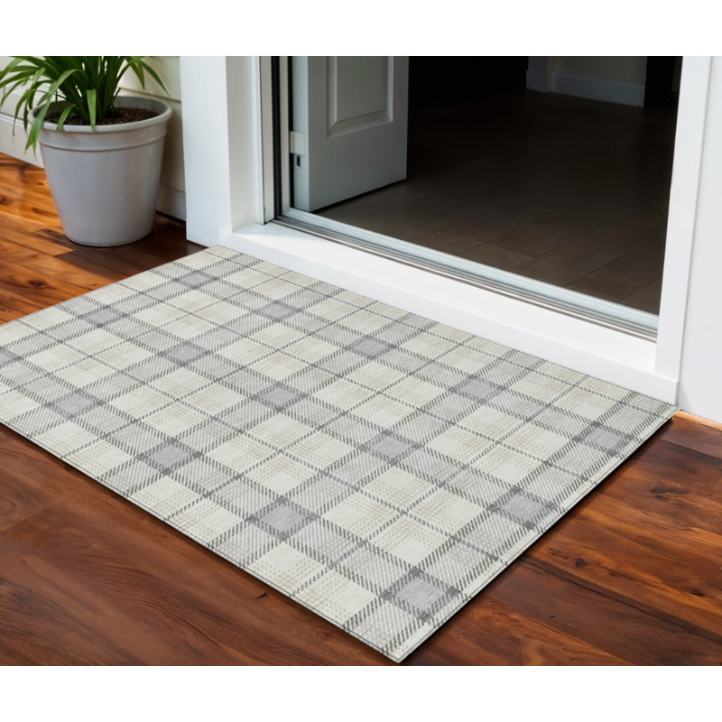 Tapis d'intérieur lavable à carreaux argent 3 pi x 5 pi HomeRoots