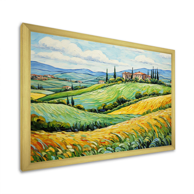 Vangogh Rolling Hills III - Vangogh, reproduction d'art sur toile, Cadre doré, H 16 po x l 32 po x P 1 po
