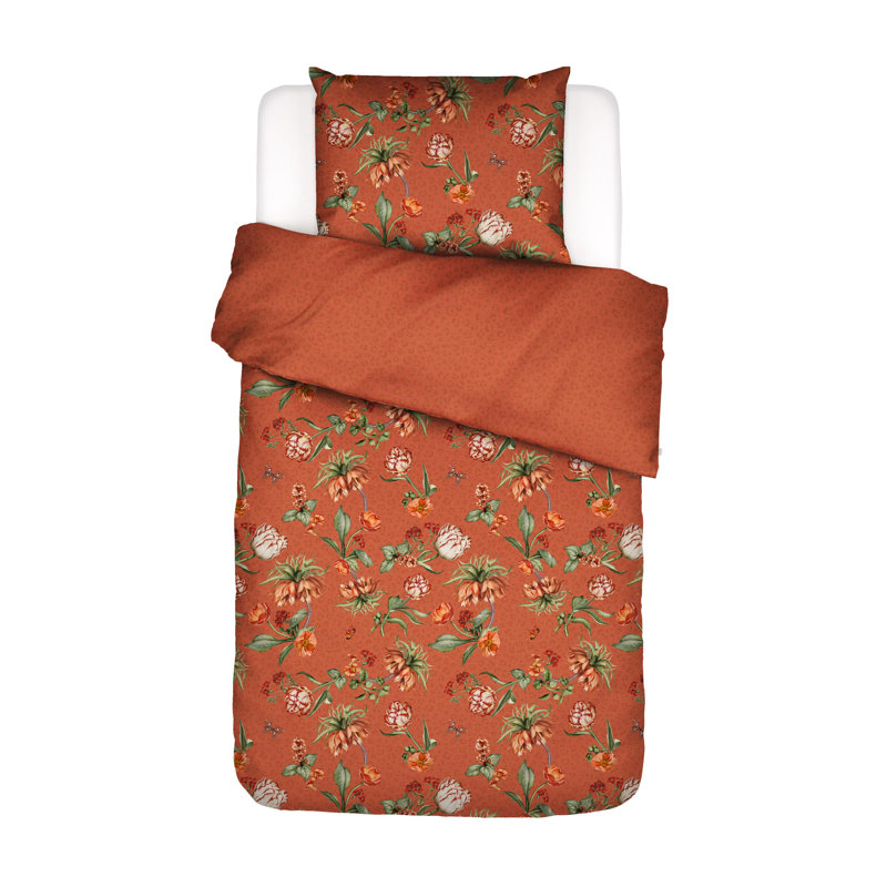 Femm Cotton 200 TC Reversible Duvet Cover Set, Ginger, 135 x 200cm Duvet Cover + 1 Pillowcase