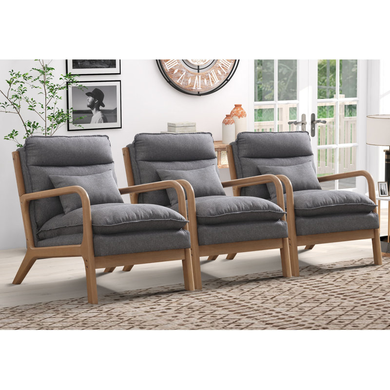 Eimantas 25.79" W Comfort Linen Upholstered Arm Accent Chair With Lumbar Pillow, Gray Linen