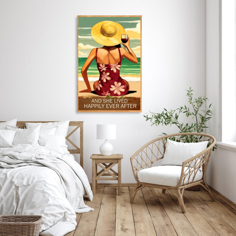 Krynn Girl Beach Wine And She Lived Happily, H 36 po x l 24 po x P 1,25 po