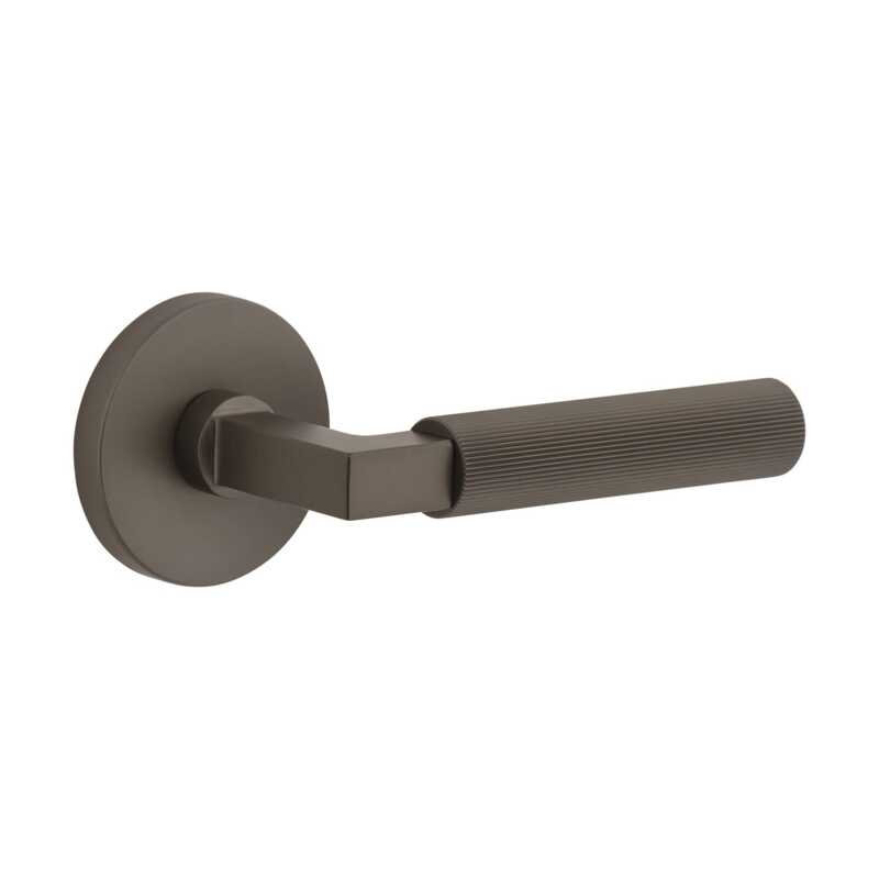 Door Lever with Round Rosette, 2-3/4" - Right Handed, Titanium Gray, Passage