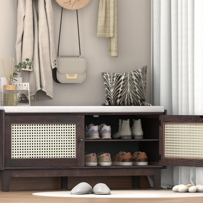 Banc d'entrée en rotin avec rangement Boho