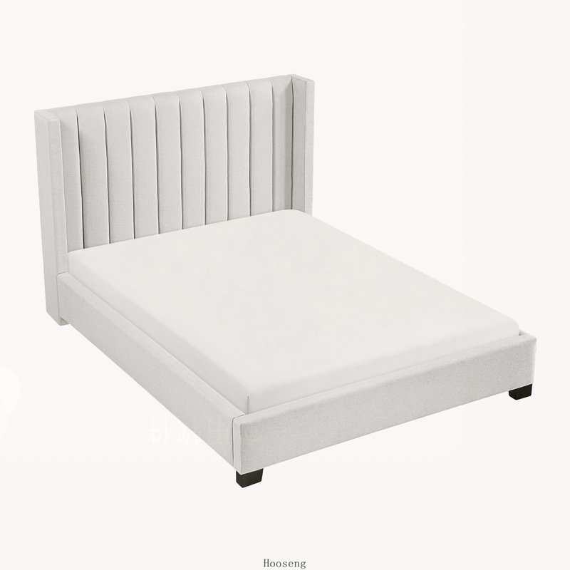 Grand lit contemporain en placage de bois, beige