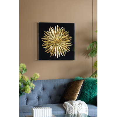 3-D Paper Flower Framed Wall Decor - 24""W x 2""L x 24""H - Gold/Black -  A&B Home, 82804