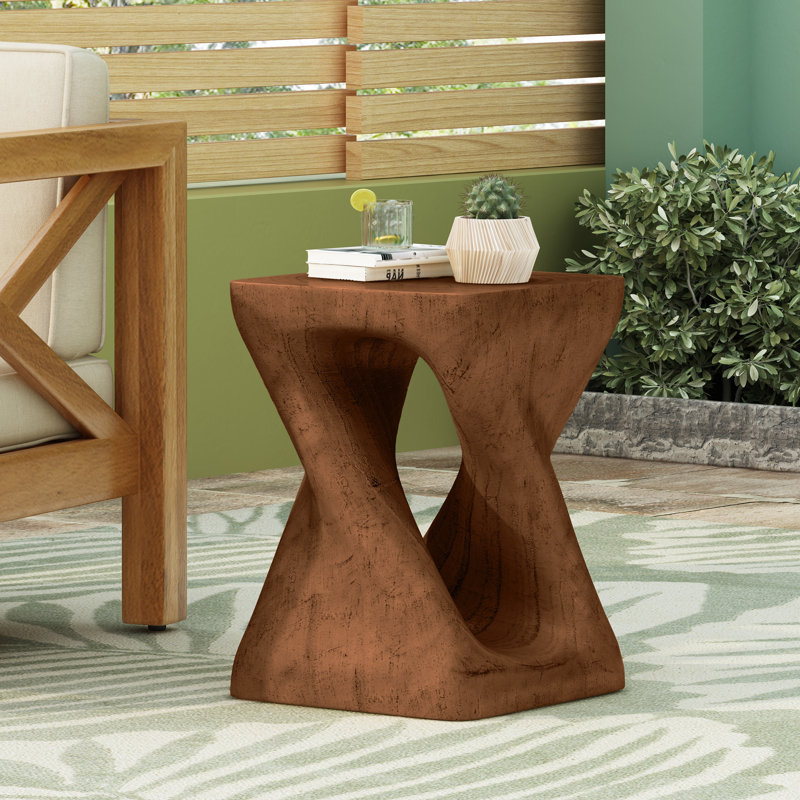 Table d'appoint Esdert MGO Twist Shape, H 16 po x l 11,75 po x P 11,75 po, Brun antique