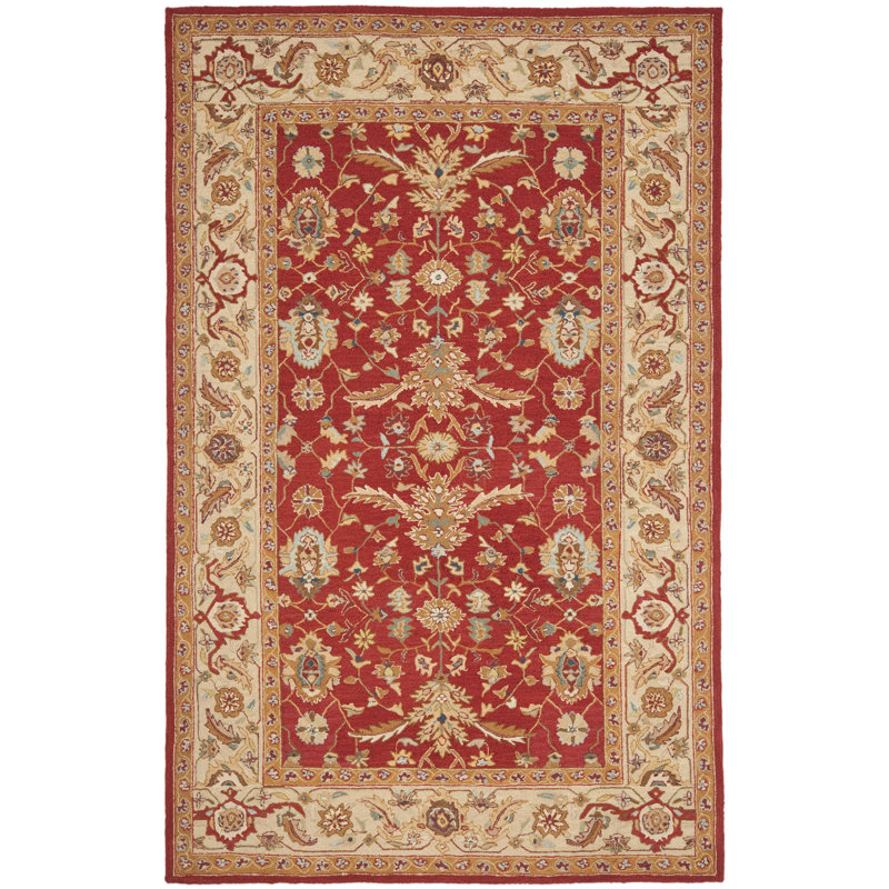 Tapis rouge en laine crocheté à la main Hollander, Rectangle 6 pi x 9 pi