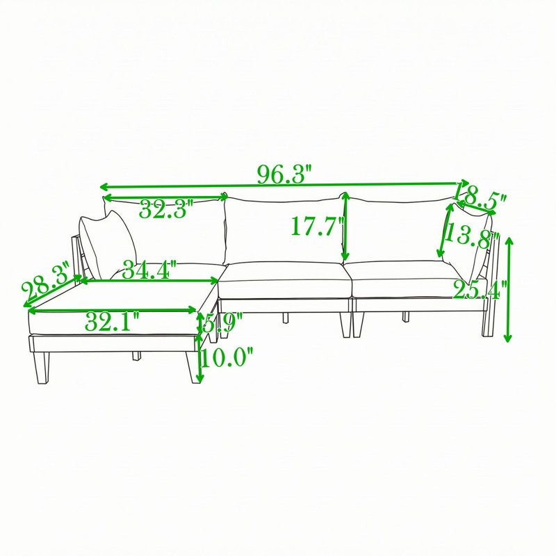 Ensemble de canapé de patio en bois 6 pièces avec 5 coussins et 6 coussins
