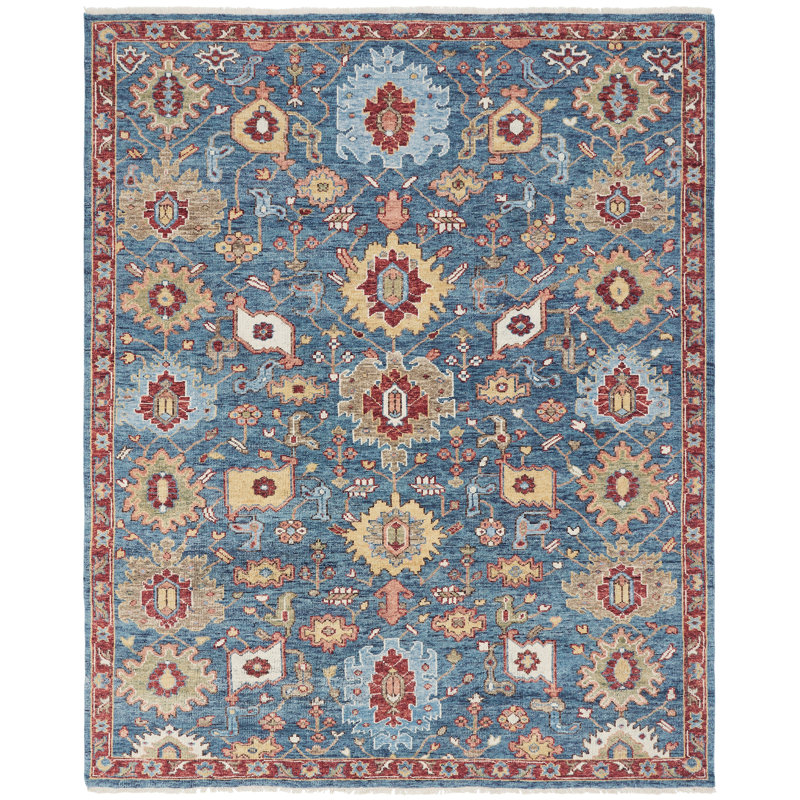Wool Area Rug in Blue, Rectangle 10' x 14'