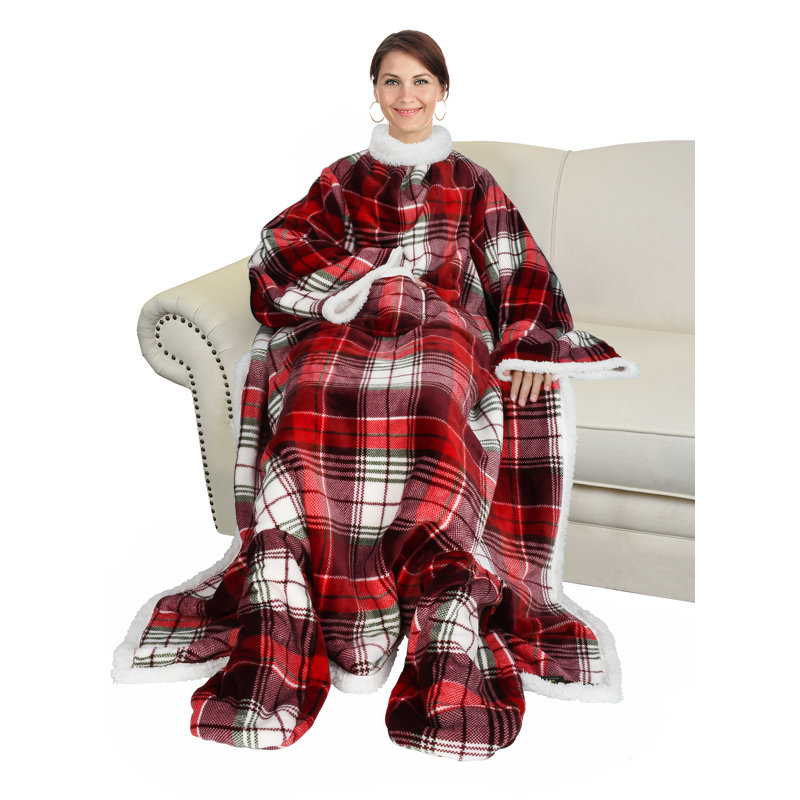 Couverture Sherpa, Rouge / blanc, Carreaux