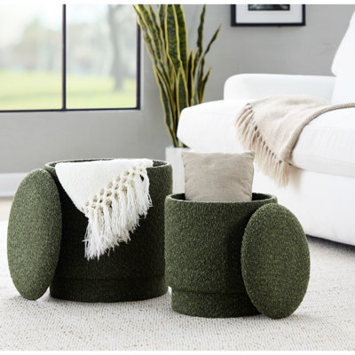 Tissu foncé avec couvercles amovibles pour le rangement, rembourrage en mousse confortable, style contemporain, deux repose-pieds inclus, limite de poids de 250 lb, aucun assemblage requis, utilisation à l'intérieur seulement, profondeur de produit de 14,07 po