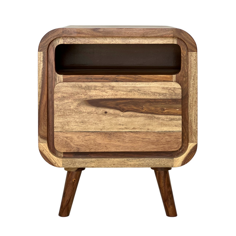 Requin 45cm W Solid Wood Bedside Table, Natural Sheesham