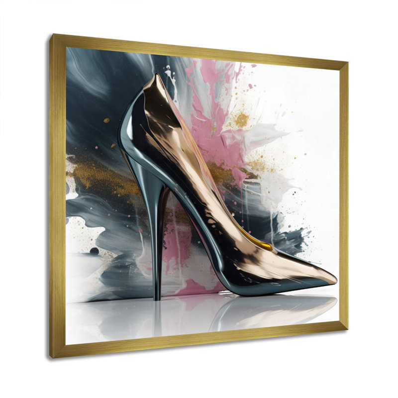 «Pink High Heel Enchantment III», reproduction d'art sur toile, H 16 po x l 16 po x P 1 po, Cadre flottant doré