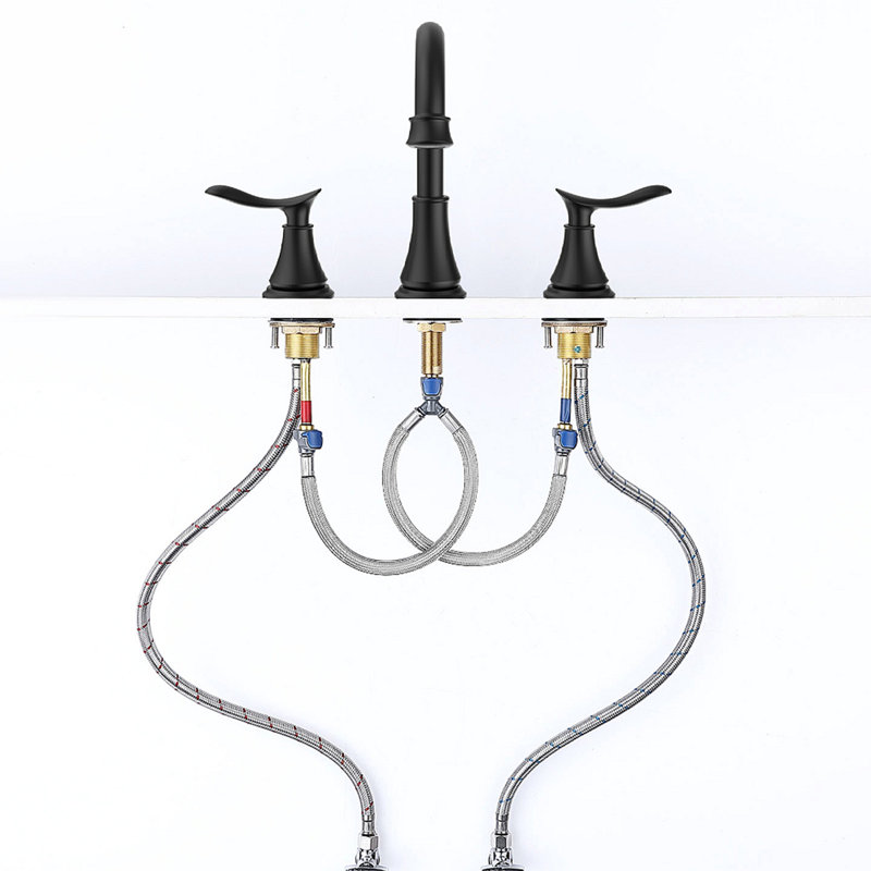 2-Handle 8 Inch Widespread Bathroom Sink Faucet Oil Rubbed Bronze Lavatory Faucet 3 Hole 360° Swivel Spout Vanity Sink Basin Faucets With Pop Up Drain Assembly And Cupc Water Supply Hoses