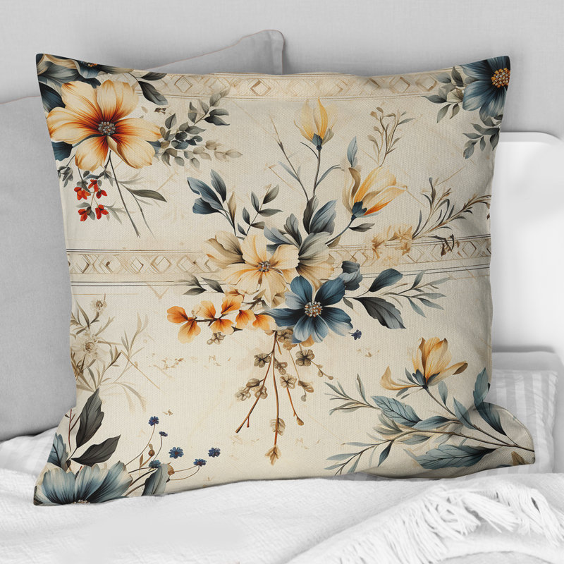 Fleurs de mosaïque rétro vintage - Coussin Abstrait corail multicolore abstrait - Coussin, H 16 po x l 16 po