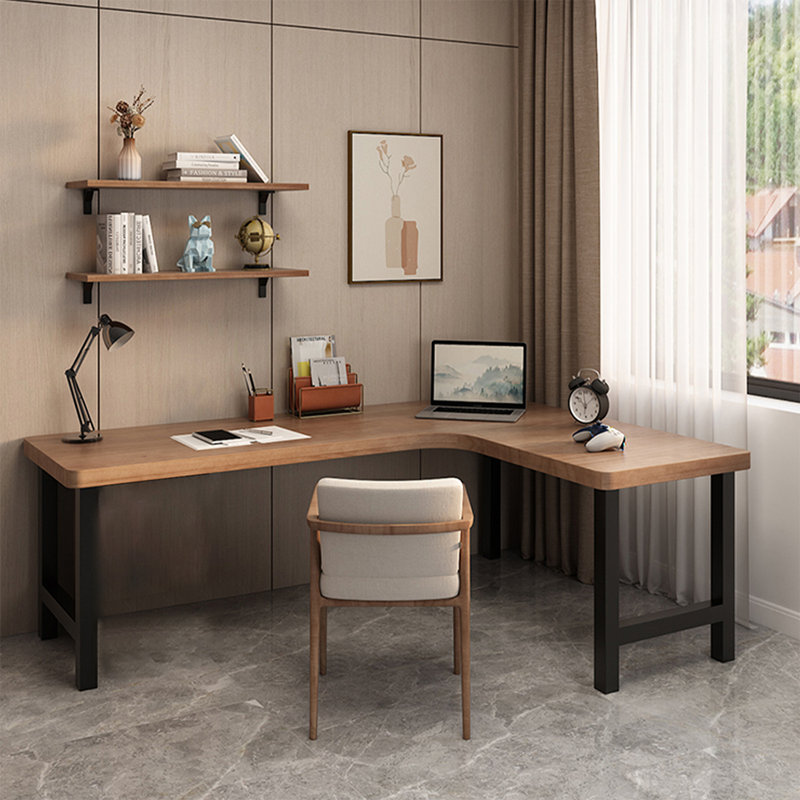 Bureau d'angle en bois massif en forme de L, 29,53 po H * 70,87 po L * 39,37 po P, Oui