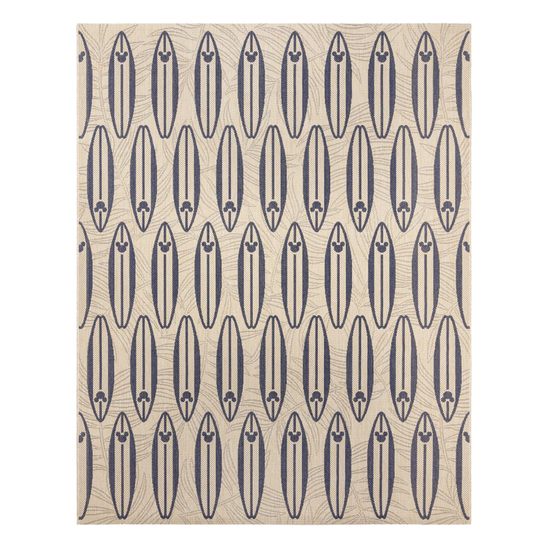 Disney Mickey Mouse Tropical Surf Board Navy Blue/ Beige Flatweave Indoor/ Outdoor Area Rug, Rectangle 5'3" x 7"