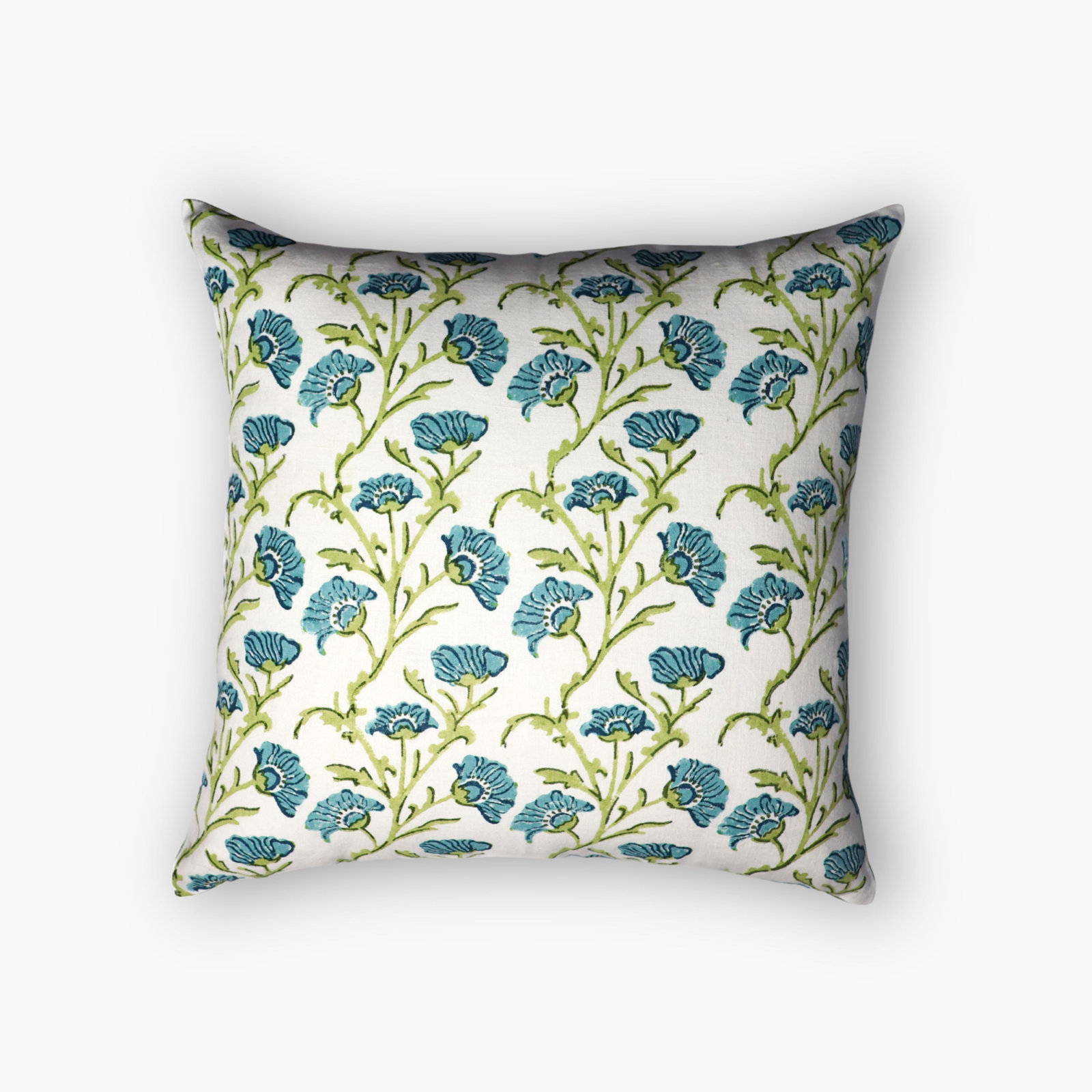 Linen Pillow Cover, Square 20", Blue/Green/White Floral
