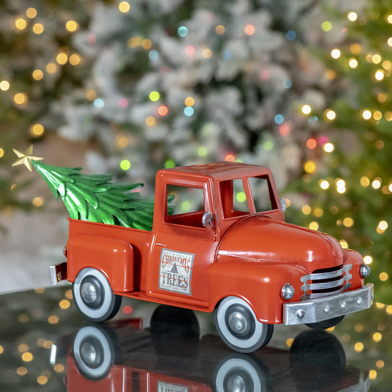 Camion de Noël à l'ancienne avec arbre, Rouge