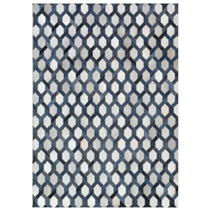 Natural Hide Cowhide Geometric Area Rug, Rectangle 5' x 8'