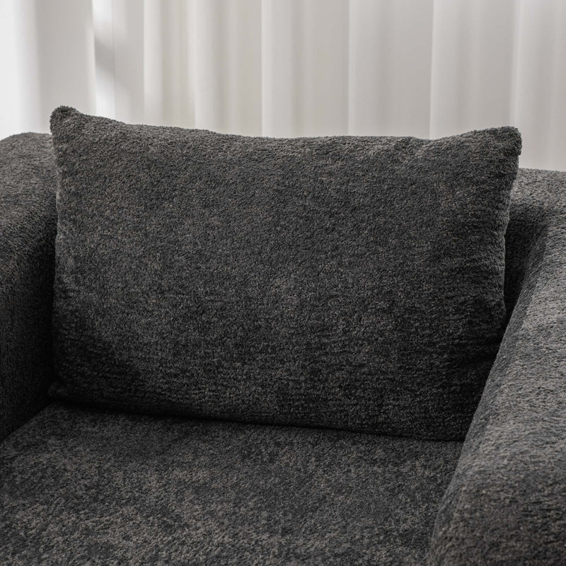 Canapé-lit convertible en chenille avec accoudoirs ronds et coussin assorti, Gris
