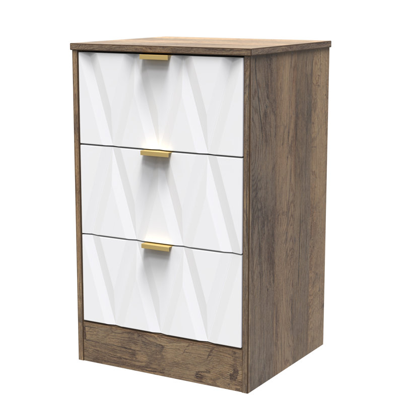 Las Vegas 45 cm W Bedside Table, White Matt/Vintage Oak