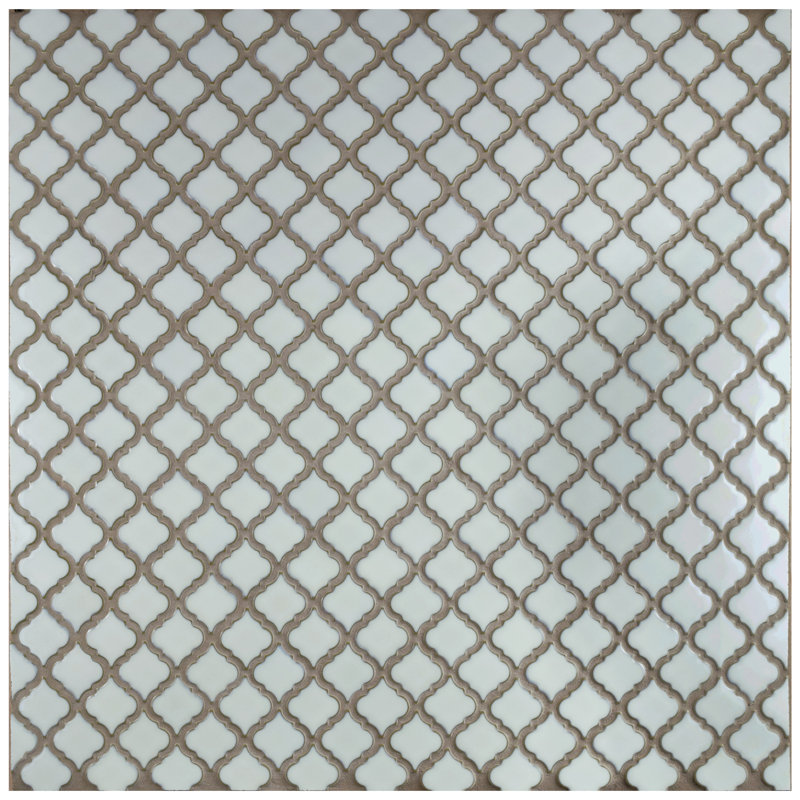 Carreau de mosaïque en porcelaine à motif mosaïque arabesque de 3 3/8 po x 12 3/8 po Hudson Tangier, Blanc soyeux