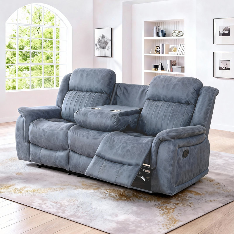 Ensemble de salon 2 pièces moderne et confortable en similicuir inclinable manuel avec accoudoirs rembourrés, Gris