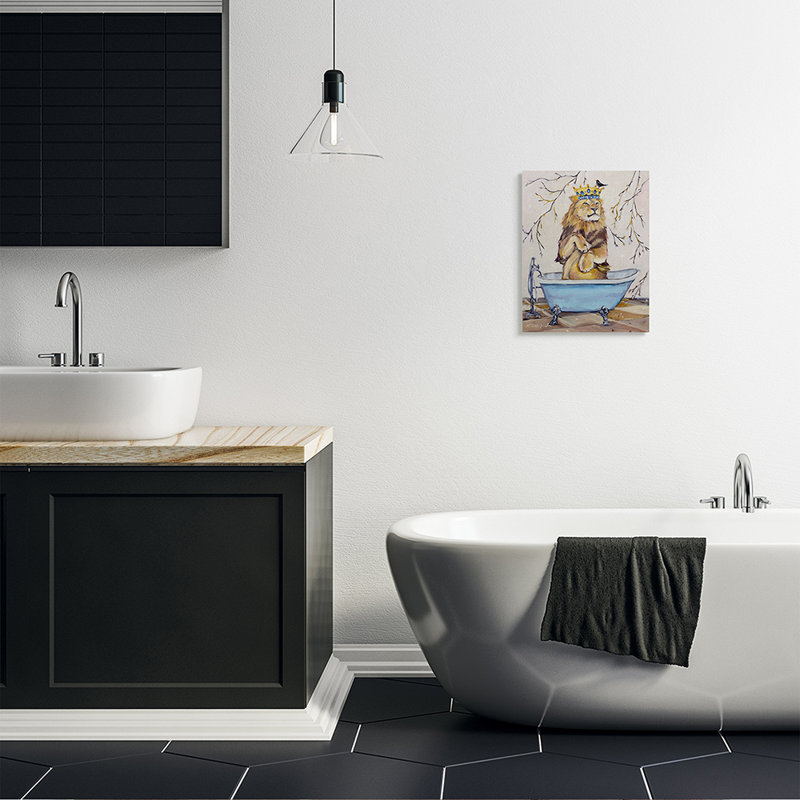 «Regal Jungle Lion in Blue Claw Bath», reproduction d'impression, H 20 po x l 16 po x 1,5 po, Toile tendue