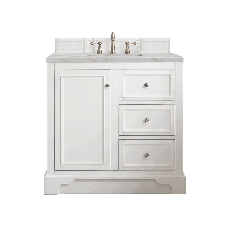 De Soto 36'' W Single Vanity, Bright White, Victorian Silver, 8" Widespread