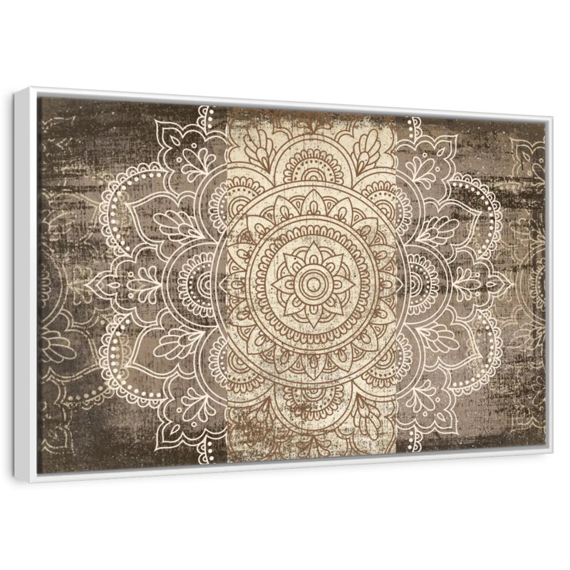 Mandala sur bois, 25 po x 17 po, Cadre flottant blanc