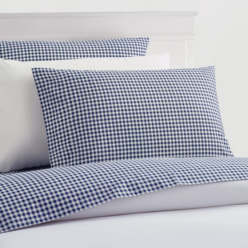 Gingham 250 Thread Count Plaid 100% Cotton Percale Sheet Set, Navy, Queen Sheet Set with 2 Standard Pillowcases