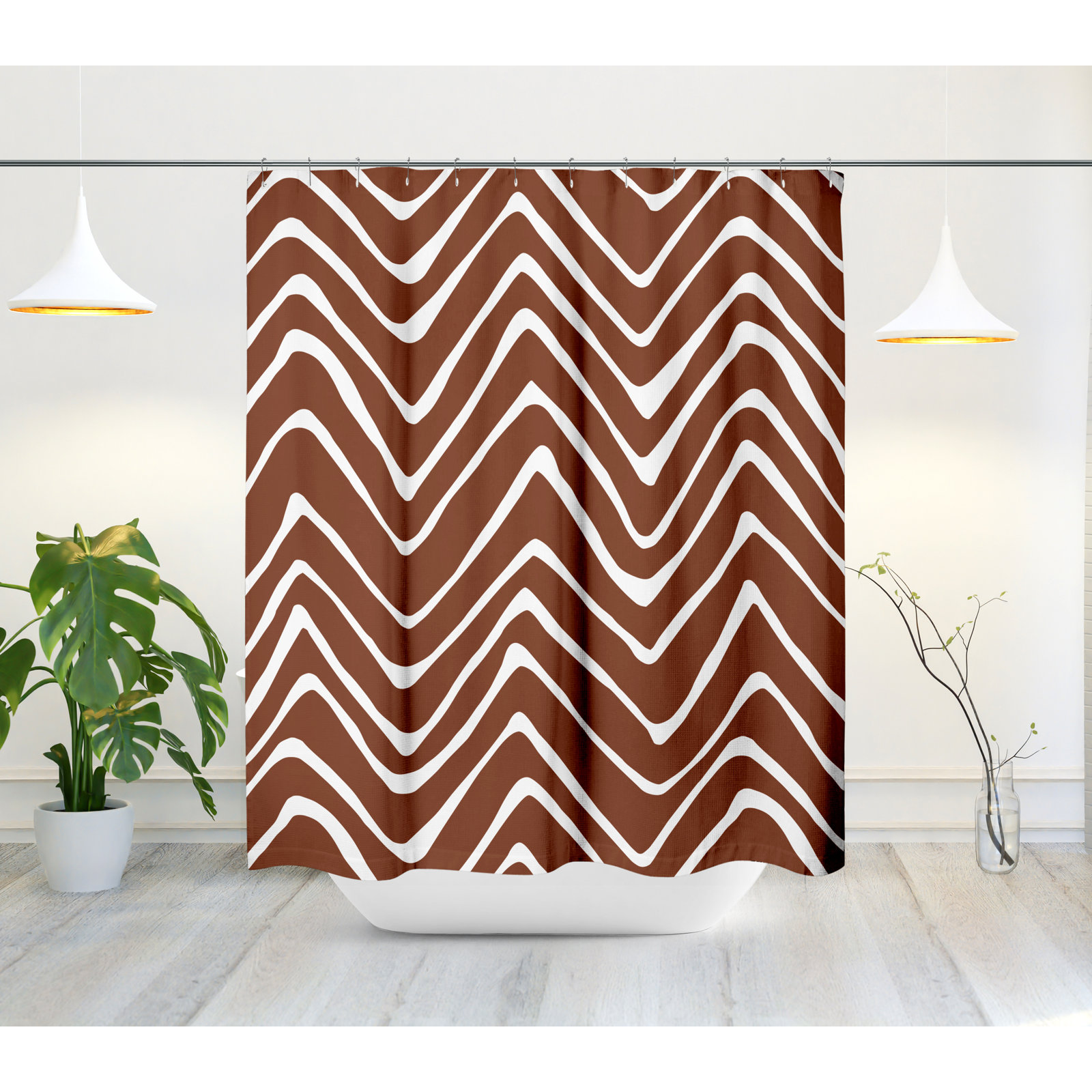 Polyester Shower Curtain, Terracotta/White