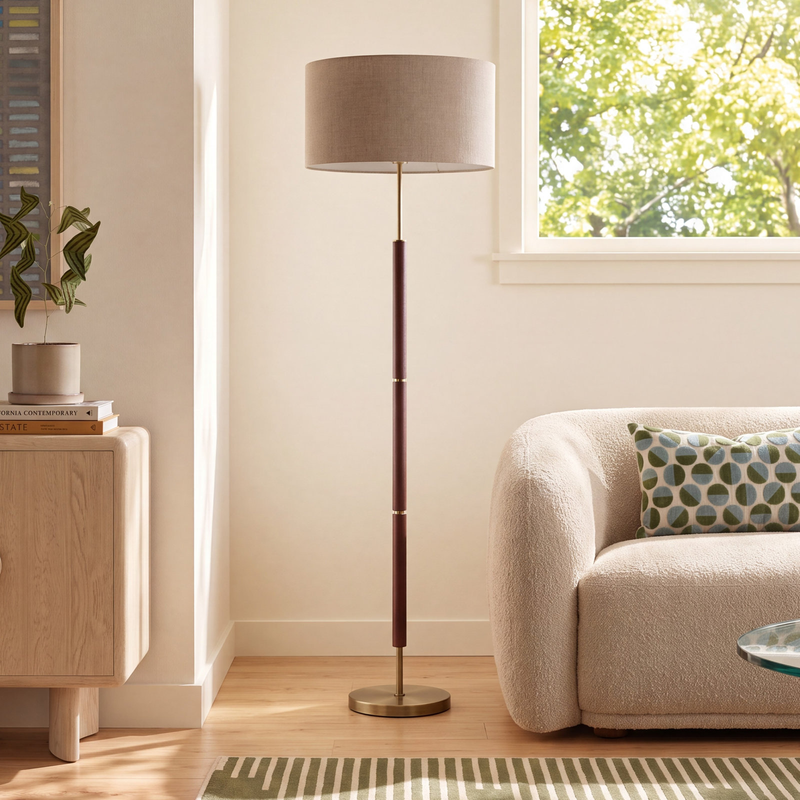 Fernando 65.5'' Floor Lamp, Walnut/Antique Brass, Beige