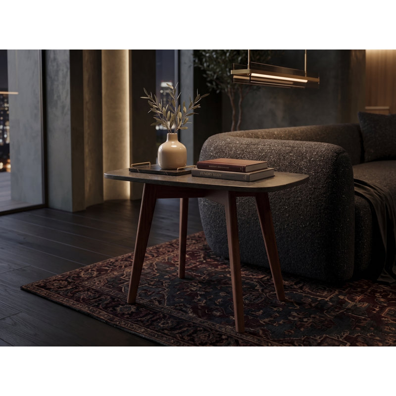 Marco 12" x 21" Rectangular Charcoal Bluestone Side Table with Walnut Legs