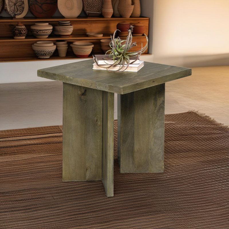 Table de bout 22 po en bois de manguier massif - Design carré rustique