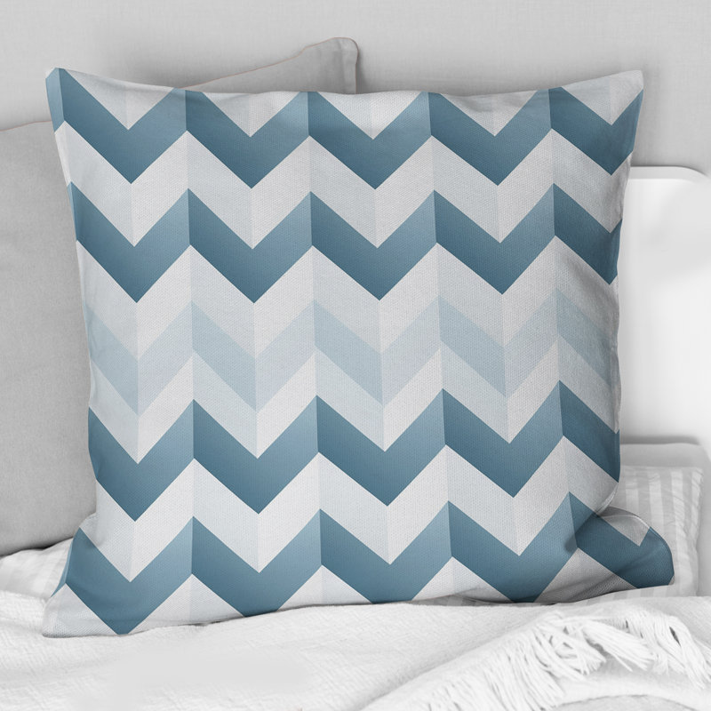 Coussin contemporain en polyester blanc et gris Chevron I - Chevron, H 18 po x l 18 po