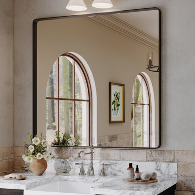 Lunara 1.18" Deep Rounded Corner Rectangular Bathroom Wall Mirror with Premium Tempered Glass & Aluminum Alloy Framed