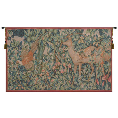 Pheasant And Doe Loom Woven Wall Hanging