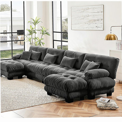 Canapé modulaire Free Combination, canapé en U pour le salon, canapé 4 places avec 2 repose-pieds, gris chenille