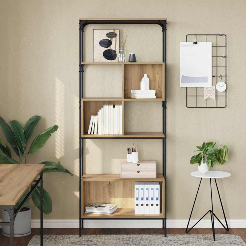188.5cm H x 76cm W Metal Bookcase, Artisan Oak
