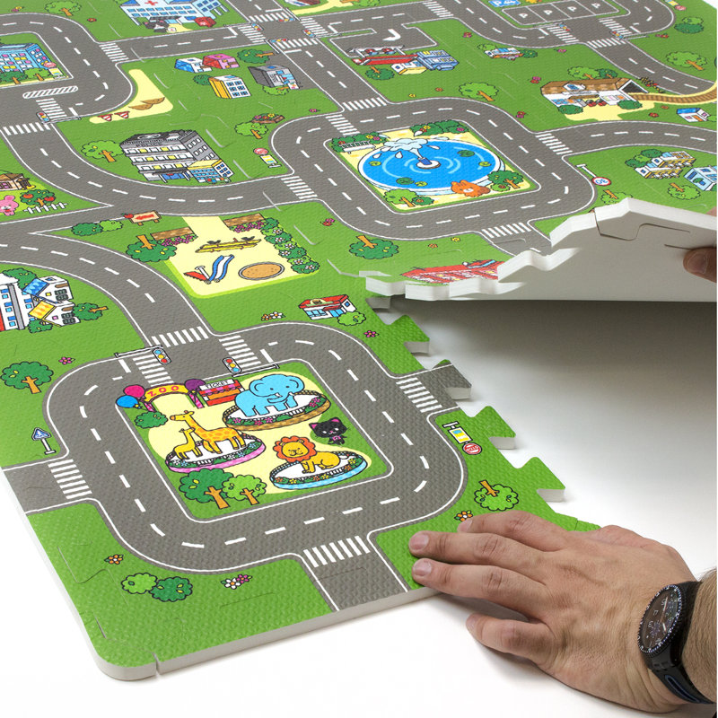 Sorbus 9-Piece Puzzle Play Foam Interlocking Tile Mat in Traffic Print