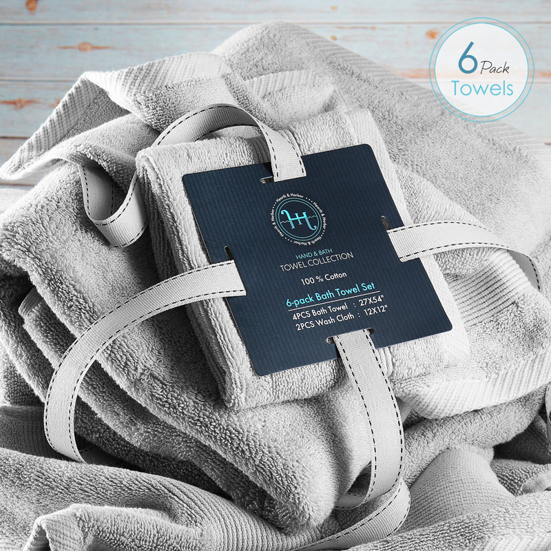 Danni-Leigh 6 Piece 100% Cotton Towel Set., Gray, 6-pack Bath Towel Set